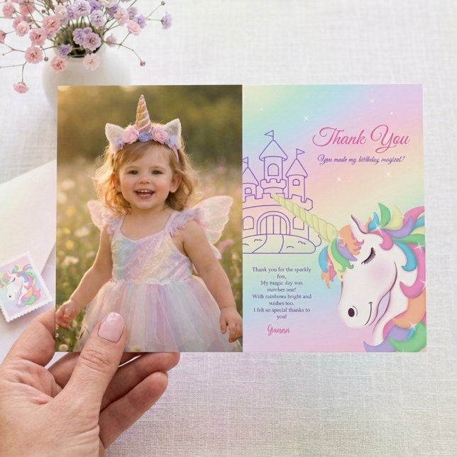 Cartes Pour Fêtes Annuelles Pastel Rainbow Magical Birthday Thank You Card (Créateur téléchargé)