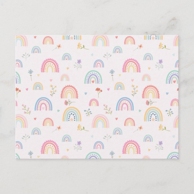 Cartes Pour Fêtes Annuelles Pastel Rainbows Girly Fleurs sauvages & Coeurs (Devant)