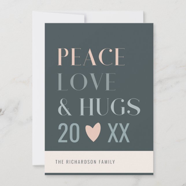Cartes Pour Fêtes Annuelles Pastel Scandi Blush Gris Paix Amour & Câlins 2023 (Devant)