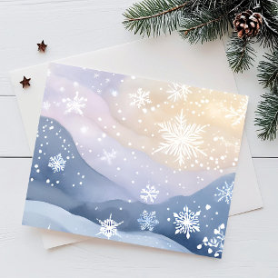 Cartes Pour Fêtes Annuelles Pastel Snowfall Hills Aquarelle jolie