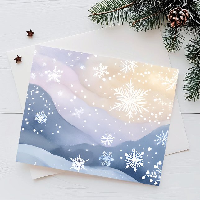 Cartes Pour Fêtes Annuelles Pastel Snowfall Hills | Aquarelle jolie (Créateur téléchargé)