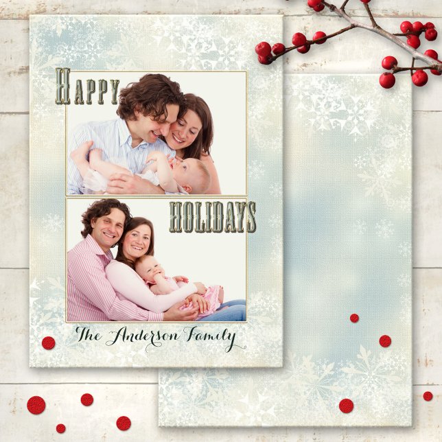 Cartes Pour Fêtes Annuelles Pastel Snowflakes Photo Holidays Card (An elegant Christmas Holidays card featuring your own favorite photos framed by pastel snowflakes)