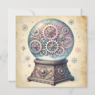 Cartes Pour Fêtes Annuelles Pastel Steampunk Christmas Snow Globe Salutations