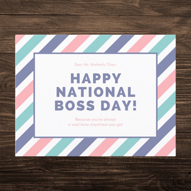 Cartes Pour Fêtes Annuelles Pastel Striped Happy National Boss Day (Créateur téléchargé)
