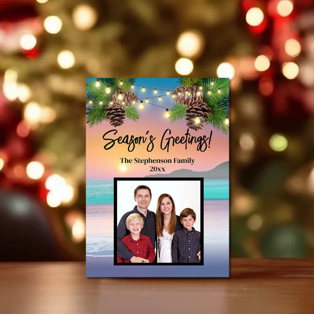 Cartes Pour Fêtes Annuelles Pastel Sunset Beach Ocean Thème Photo Noël (beach theme christmas photo card)
