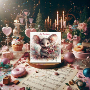 Cartes Pour Fêtes Annuelles Pastel True Love Aquarelle Souris Valentine