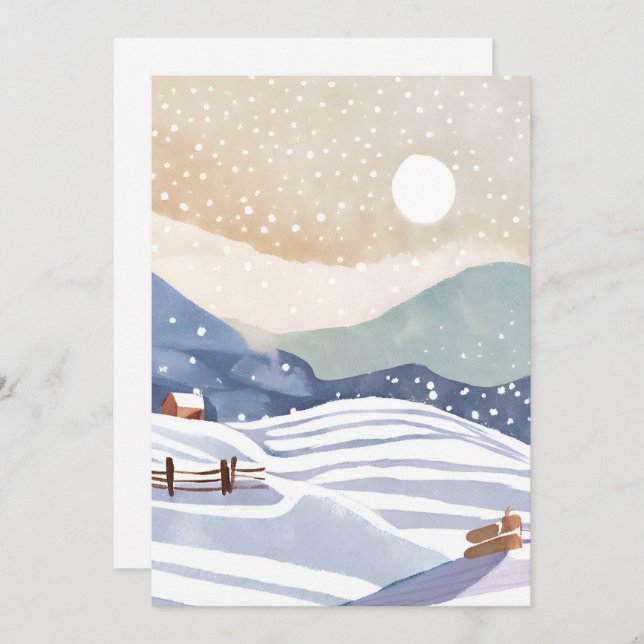 Cartes Pour Fêtes Annuelles Pastel Watercolor Hills (Devant / Derrière)