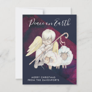 Cartes Pour Fêtes Annuelles Pasteur de Noël Ange avec Agneaux Paix sur Terre
