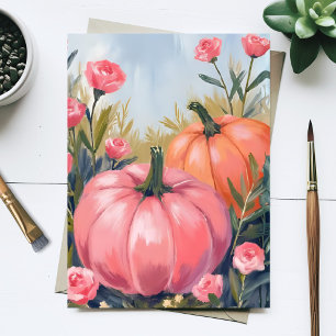 Cartes Pour Fêtes Annuelles Patch de citrouille rose florale aquarelle automne
