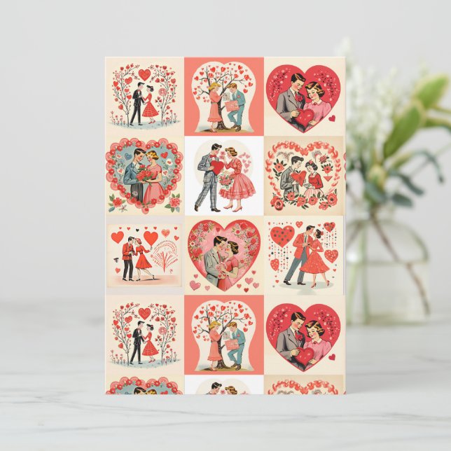 Cartes Pour Fêtes Annuelles Patchwork de la Saint-Valentin des Swingin' Sixtie (Debout devant)