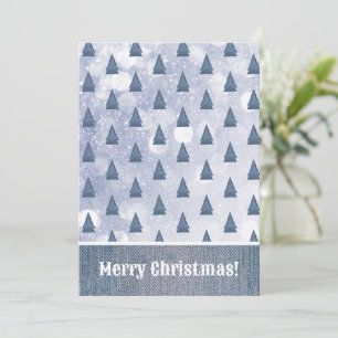 Cartes Pour Fêtes Annuelles Patchwork d'hiver de l'arbre Denim bleu