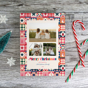 Cartes Pour Fêtes Annuelles Patchwork Noël Multicolore Trois Photos