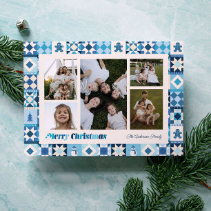 Cartes Pour Fêtes Annuelles Patchwork Noël Teintes de Bleu Fêtes