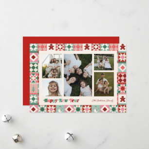 Cartes Pour Fêtes Annuelles Patchwork Nouvel An Rose Rouge Vert Photo