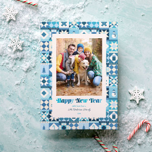 Cartes Pour Fêtes Annuelles Patchwork Nouvel An Teintes de Bleu Photo Fêtes