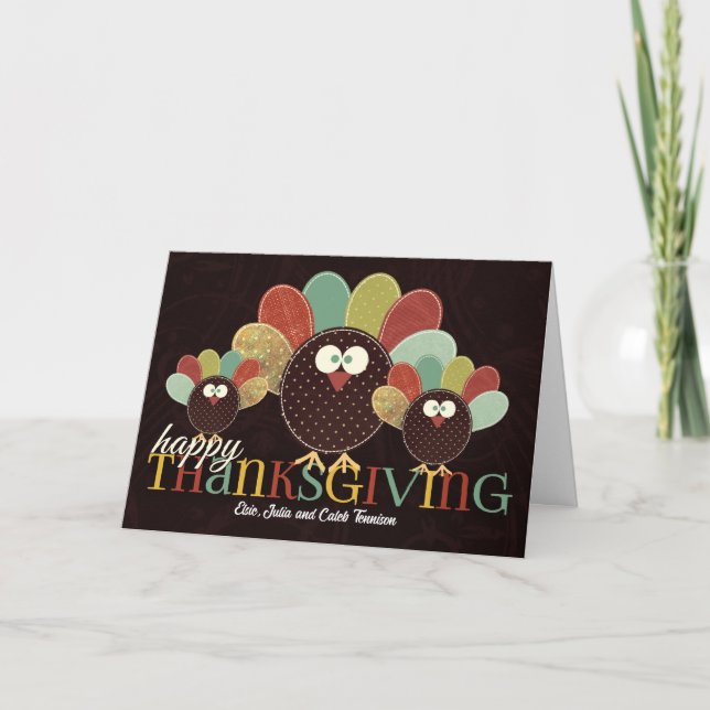 Cartes Pour Fêtes Annuelles Patchwork Turquie Famille pour Thanksgiving (Devant)