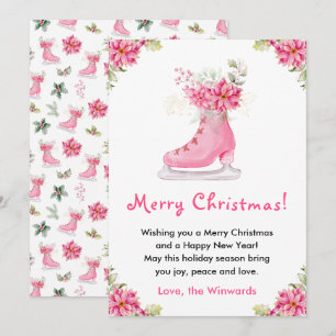 Cartes Pour Fêtes Annuelles Patin à glace floral rose Joyeux Noël