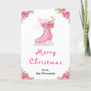 Cartes Pour Fêtes Annuelles Patin à glace floral rose Joyeux Noël