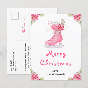 Cartes Pour Fêtes Annuelles Patin à glace floral rose joyeux Noël