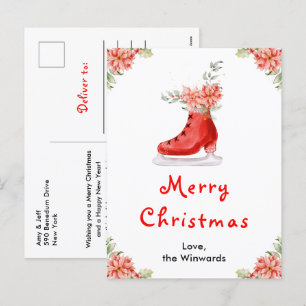 Cartes Pour Fêtes Annuelles Patin à glace floral rouge Joyeux Noël