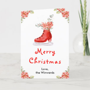 Cartes Pour Fêtes Annuelles Patin à glace floral rouge Joyeux Noël