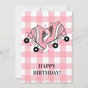 Cartes Pour Fêtes Annuelles Patinage à roulettes Patinage rose En vichy Annive