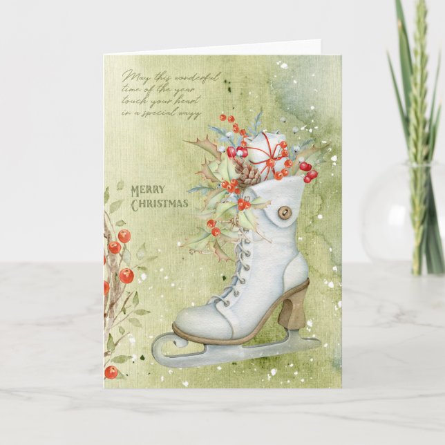 Cartes Pour Fêtes Annuelles Patinage de glace de Noël (Devant)