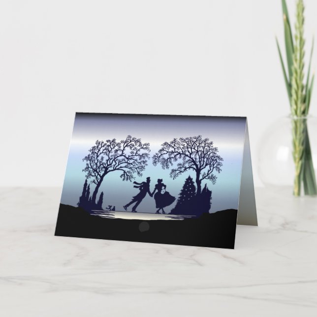 Cartes Pour Fêtes Annuelles Patinage de glace en parc - silhouette (Devant)