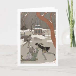 Cartes Pour Fêtes Annuelles Patinage de glace sur le lac congelé, illustration