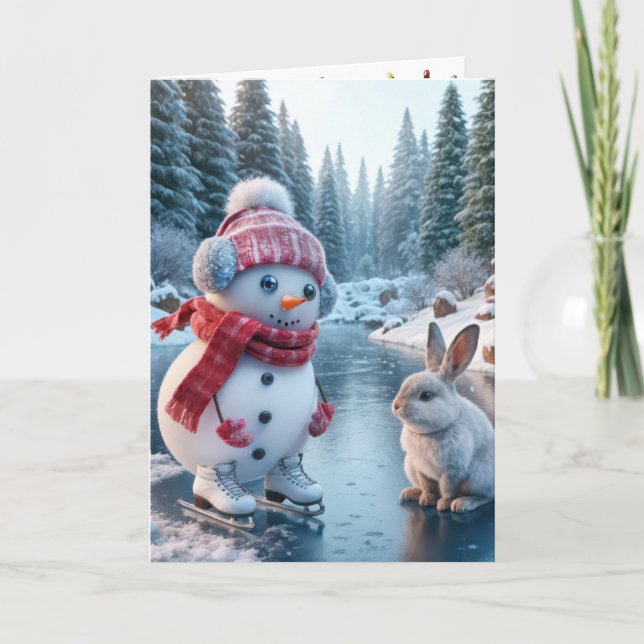Cartes Pour Fêtes Annuelles Patinage de neige de Noël (Devant)