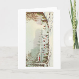 Cartes Pour Fêtes Annuelles Patinage De Noël Vintage Sur L'Étang