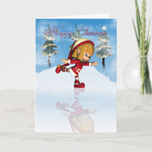 Cartes Pour Fêtes Annuelles Patinage d'Elf de cutie de Moonies de Noël heureux
