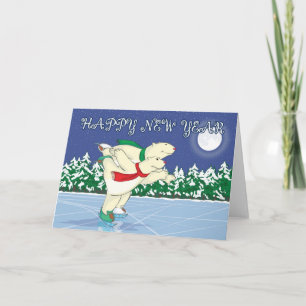 Cartes Pour Fêtes Annuelles Patinage d'ours blancs