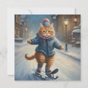 Cartes Pour Fêtes Annuelles Patinage mignon Meowy Amoureux des chats de Noël