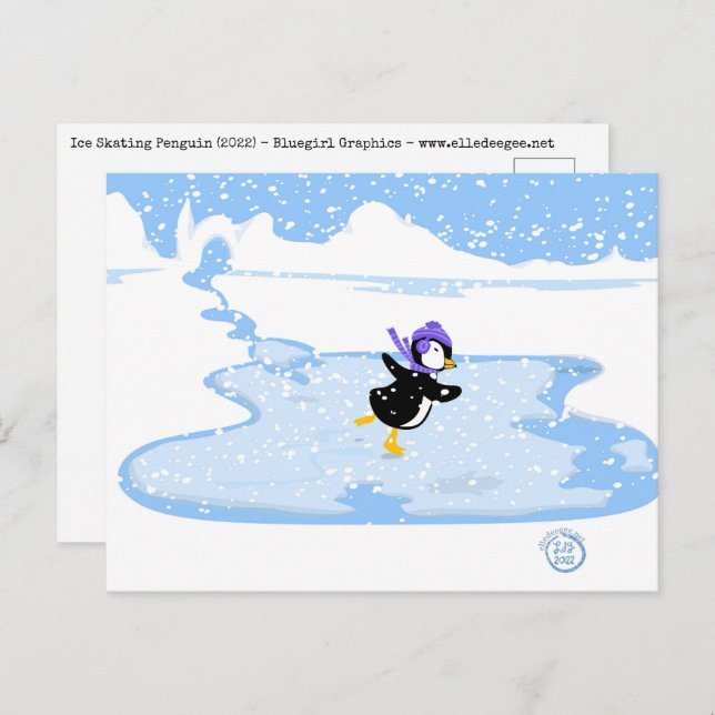 Cartes Pour Fêtes Annuelles Patinage Penguin Noël (Devant / Derrière)