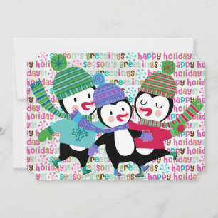 Cartes Pour Fêtes Annuelles Patinage Penguins Noël