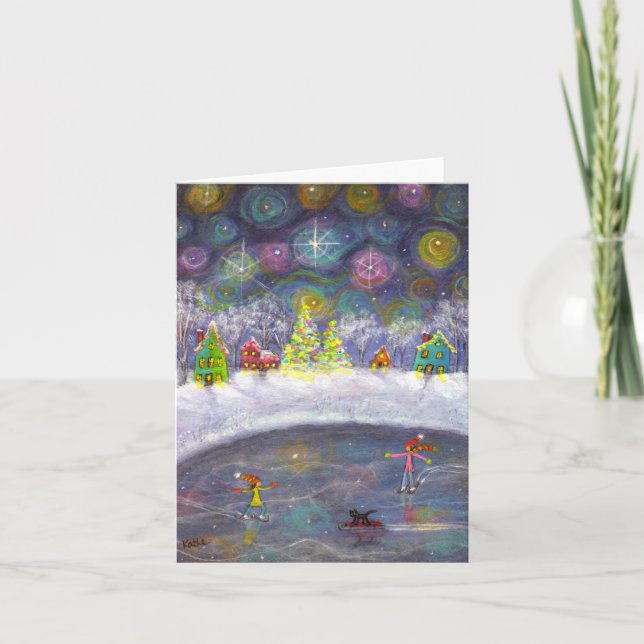 Cartes Pour Fêtes Annuelles Patinage sous le ciel étoilé (Devant)