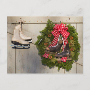 Cartes Pour Fêtes Annuelles Patinage sur glace avec couronne de Noël