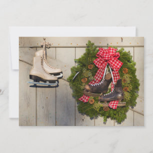 Cartes Pour Fêtes Annuelles Patinage sur glace avec couronne de Noël
