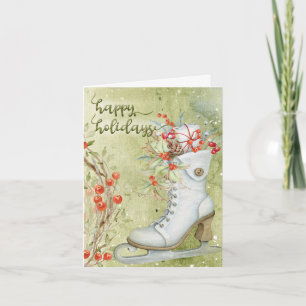 Cartes Pour Fêtes Annuelles Patinage sur glace, couronne et baies sur Arrière