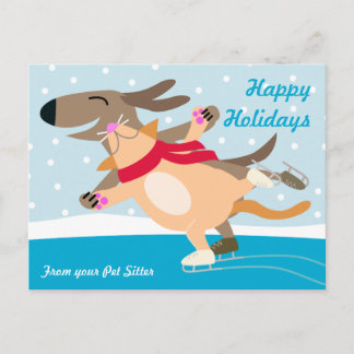 Cartes Pour Fêtes Annuelles Patinage sur glace de chiens et de chats - Joyeuse