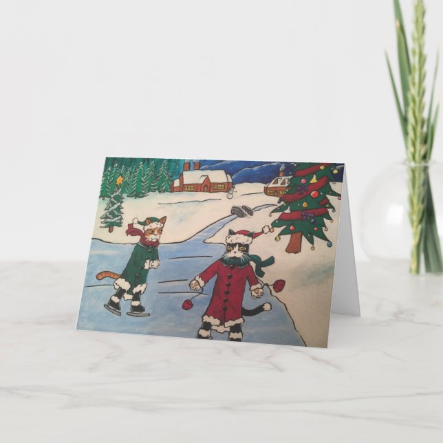 Cartes Pour Fêtes Annuelles Patinage sur glace de Noël (Devant)