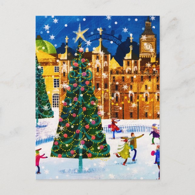 Cartes Pour Fêtes Annuelles Patinage sur glace de Noël rose doré  (Devant)