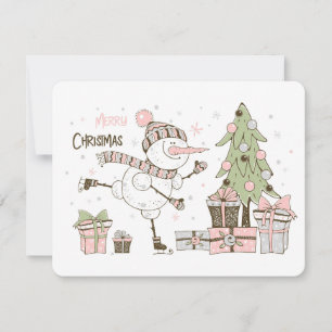 Cartes Pour Fêtes Annuelles Patinage sur glace de Noël Snowman présente une ca
