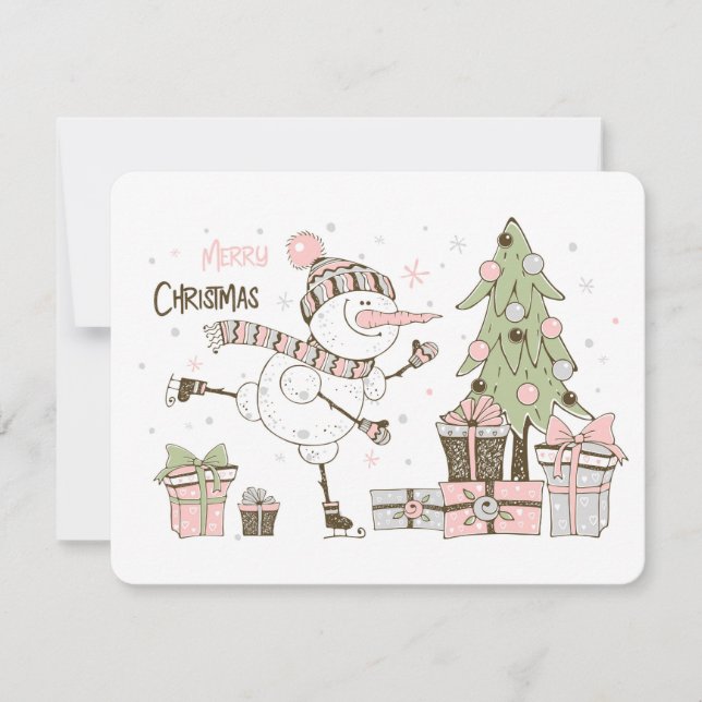 Cartes Pour Fêtes Annuelles Patinage sur glace de Noël Snowman présente une ca (Devant)