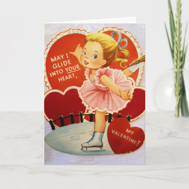 Cartes Pour Fêtes Annuelles Patinage vintage Valentine (Devant)
