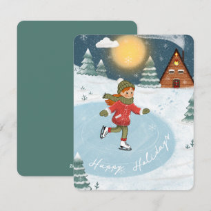 Cartes Pour Fêtes Annuelles "Patineuse joyeuse"