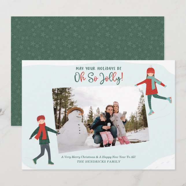 Cartes Pour Fêtes Annuelles Patineuse sur glace en hiver (Devant / Derrière)