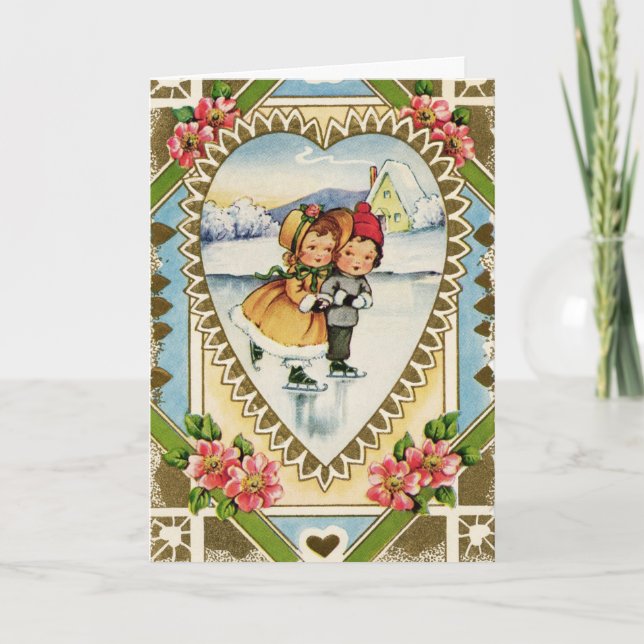 Cartes Pour Fêtes Annuelles Patineuse vintage Valentine (Devant)