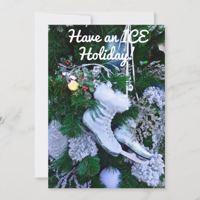 Cartes Pour Fêtes Annuelles Patins à glace bleus pailletés et fourrure sur l'a (Devant)